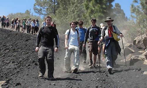 A group of students walking together on a field trip